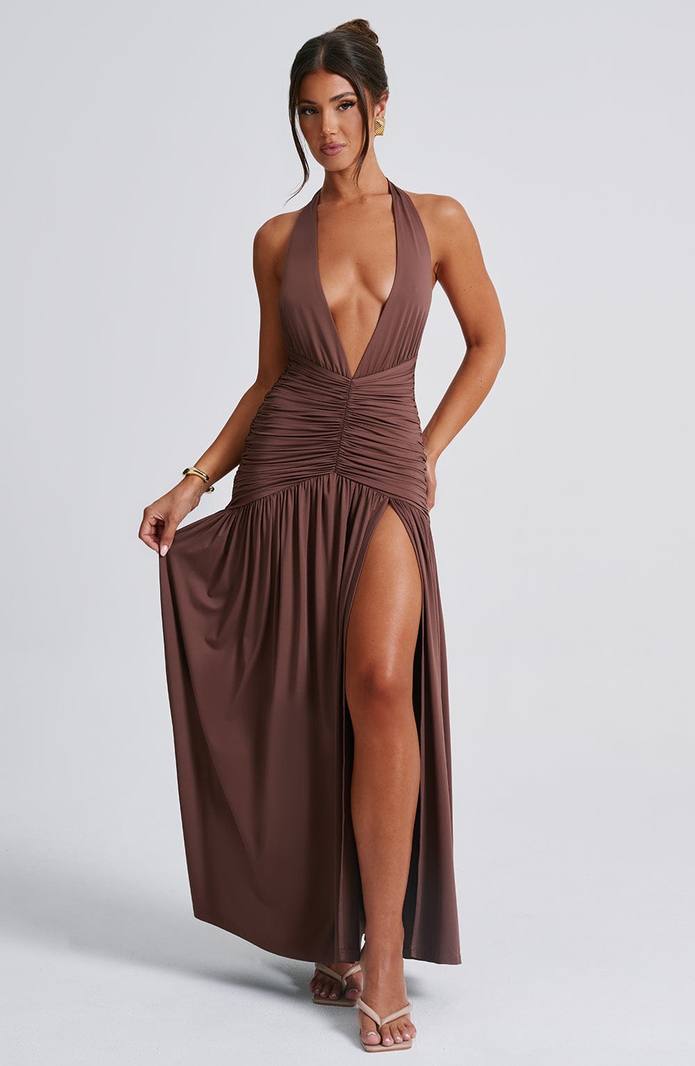 Melania Maxi Dress Chocolate – Melania Chocolate Long Dress, Sophistication and Refined Elegance