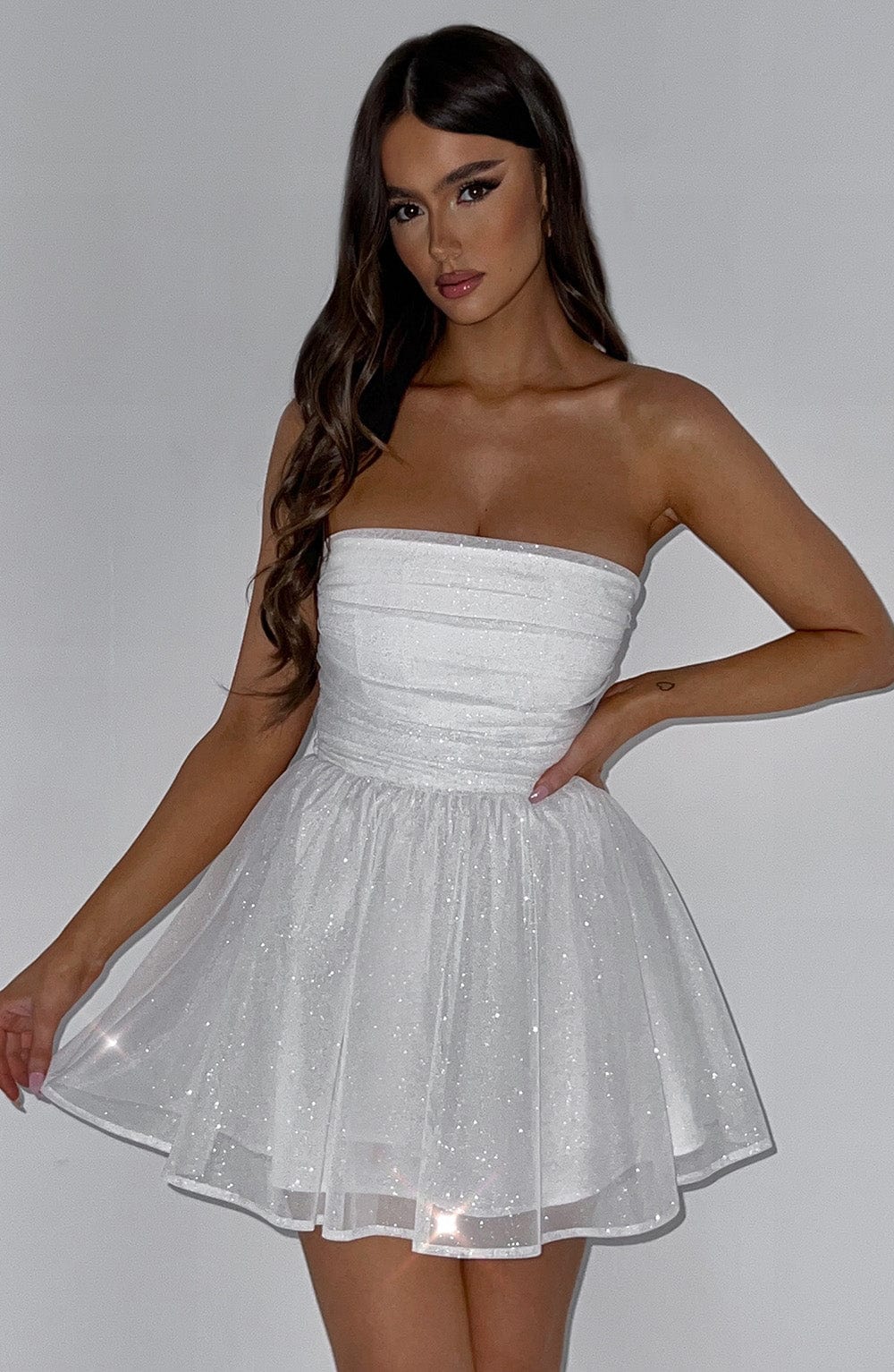 Katrina Mini Dress Ivory Sparkle - Katrina Ivory Mini Dress with Shine, Glamor and Sophistication