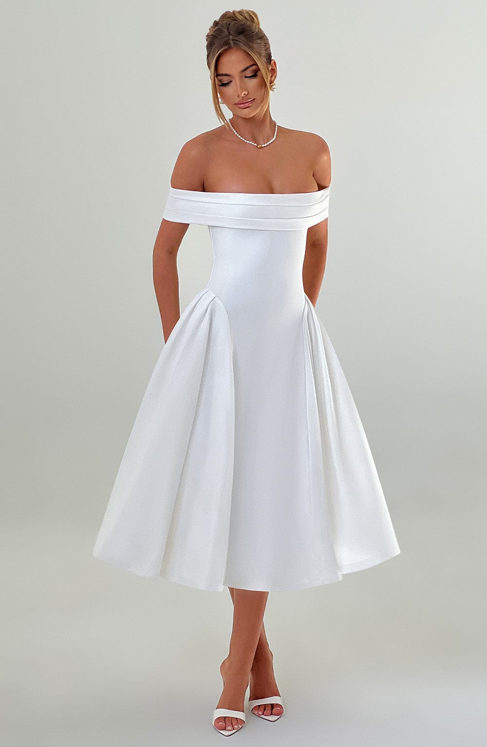 Miranda Midi Dress Ivory – Miranda Ivory Midi Dress, Classic Elegance and Timeless Sophistication